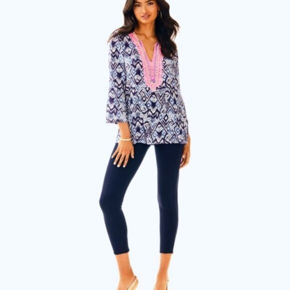 Lilly Pulitzer Beaded 100% Silk Pink Blue Renato Dinner Tunic Oh My Cod Large - Picture 2 of 15
